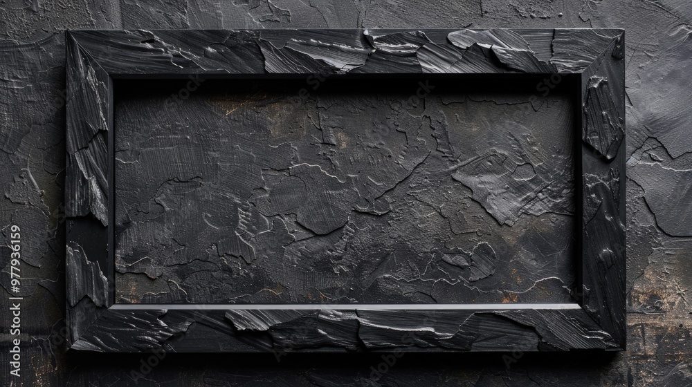 Aufkleber A simple yet elegant presentation of a black picture frame on a black wall, perfect for creating a focal point or adding texture to a room