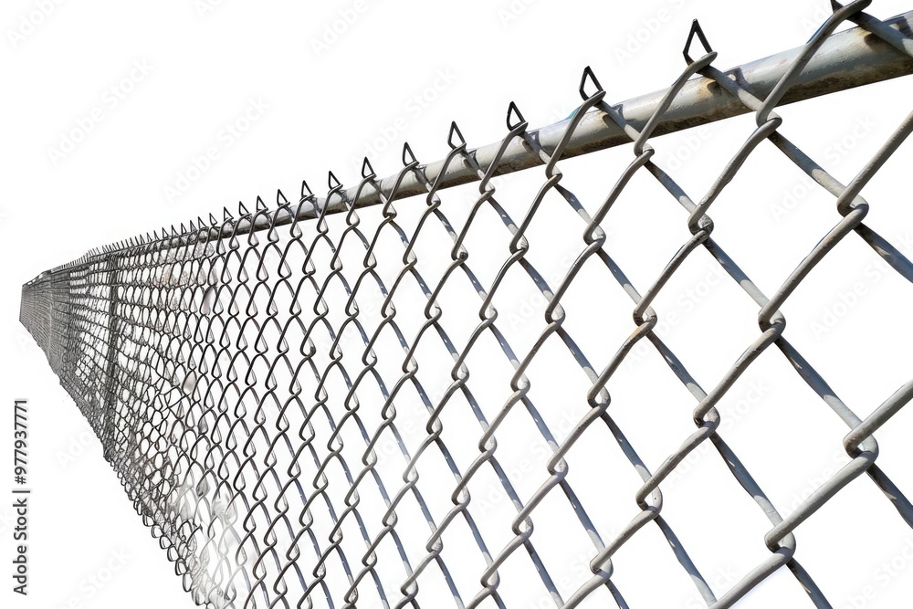 Poster A close-up view of a chain link fence with textured links and rusty details
