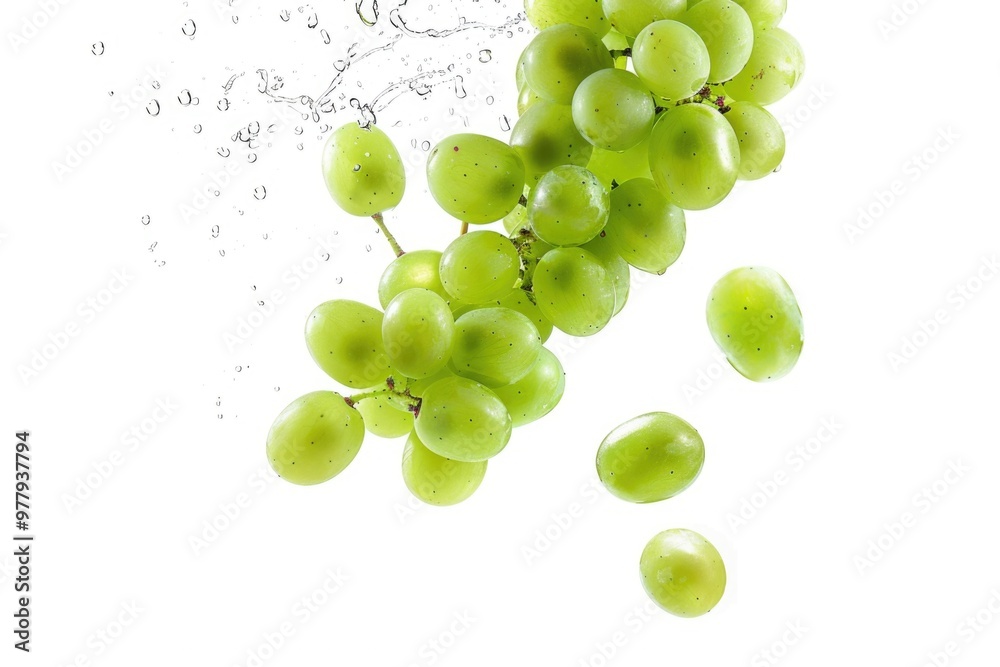 Poster fresh grapes suspended in water for a unique visual effect