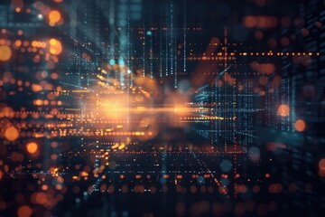 Fototapeta premium A nighttime city view with bright lights and bustling streets