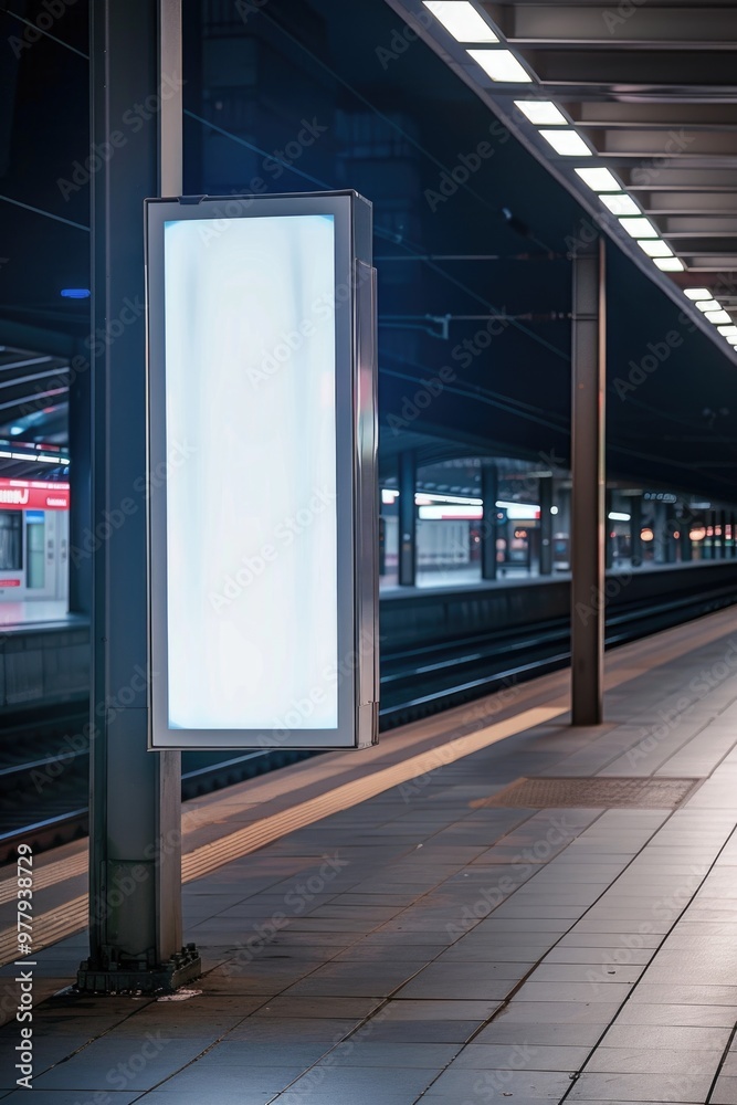 Aufkleber a quiet and deserted subway platform with a blank sign