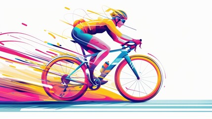 Fototapeta premium A person rides a bike on a road, a common mode of transportation