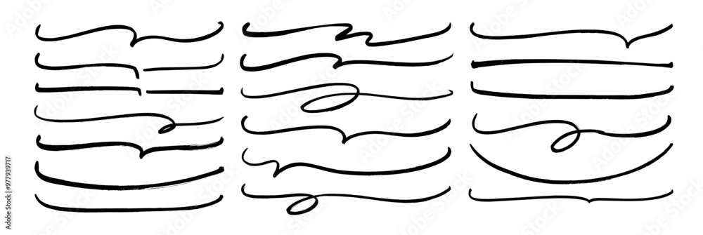 Poster doodle style sketchy brackets or underline parenthesis. hand drawn crayon horizontal wavy strokes co