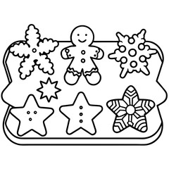 Holiday Cookie Tray Vector with Stars, Gingerbread, and Snowflakes