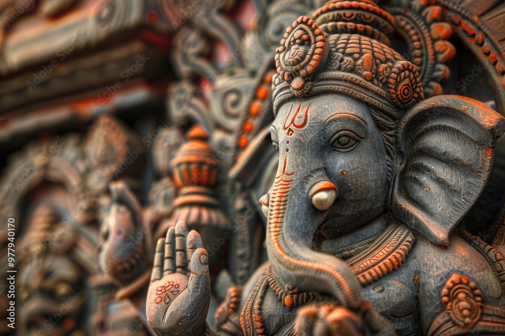Poster close-up shot of an elephant statue with intricate details and texture