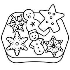 Holiday Cookie Tray Vector with Stars, Gingerbread, and Snowflakes