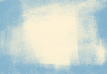 Grainy blue background with spray texture. Hand drawn distress damaged edge vintage template. Random gritty background with scattered tiny dots. Grain noise halftone or grainy retro texture.
