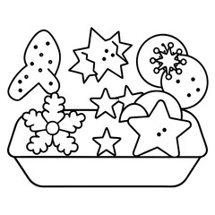Holiday Cookie Tray Vector with Stars, Gingerbread, and Snowflakes