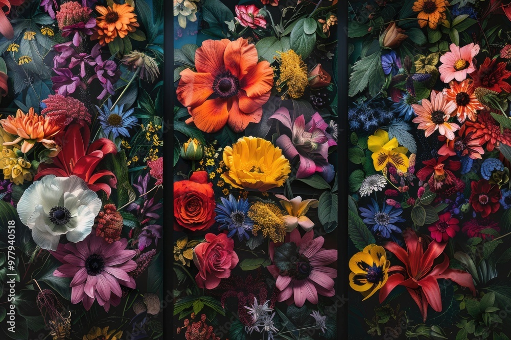 Poster a selection of colorful flowers arranged on display