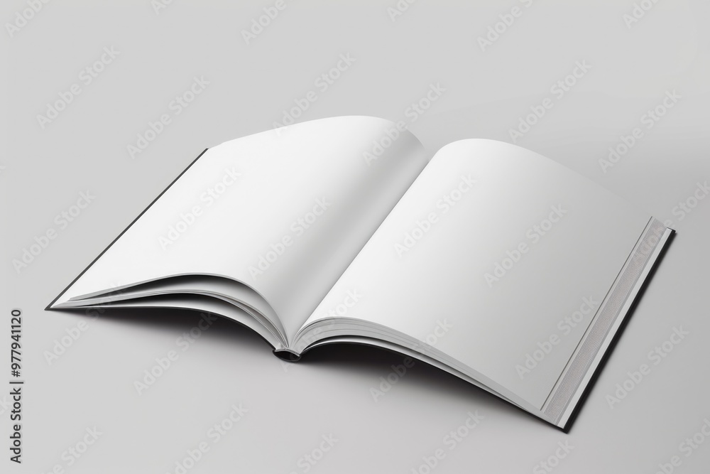 Poster An open book with blank pages on a table