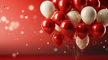 Celebration party banner background with red, gold balloons, carnival, festival or birthday balloon red background, red celebration background template
