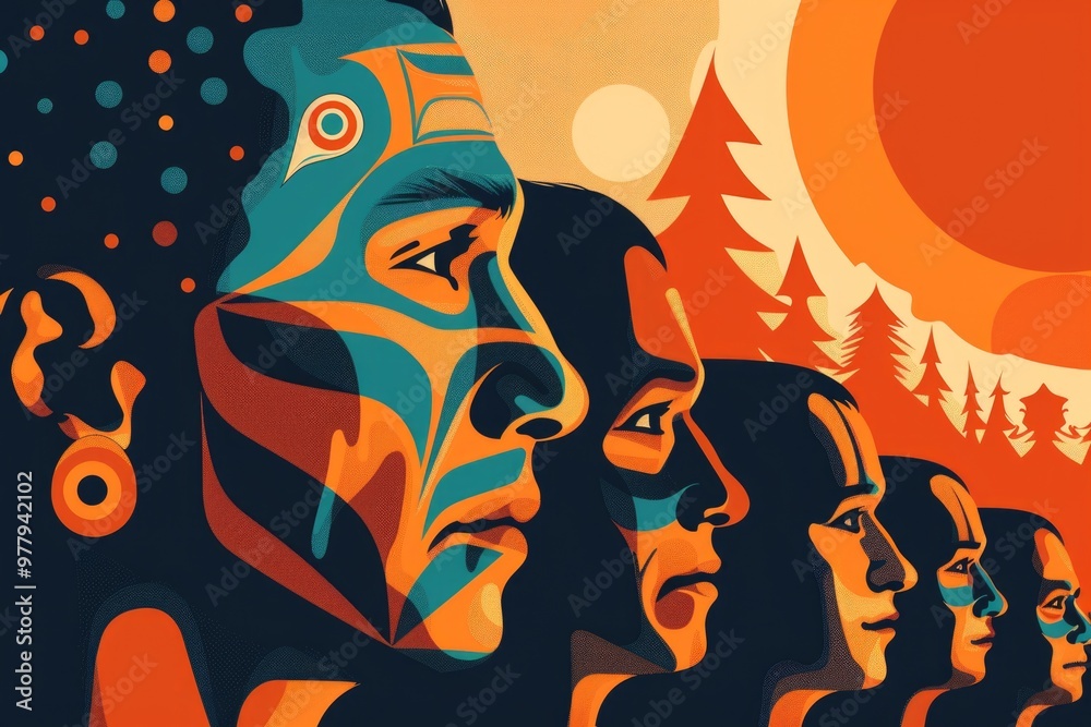Poster group of individuals standing in a row, possibly waiting or gathered around something