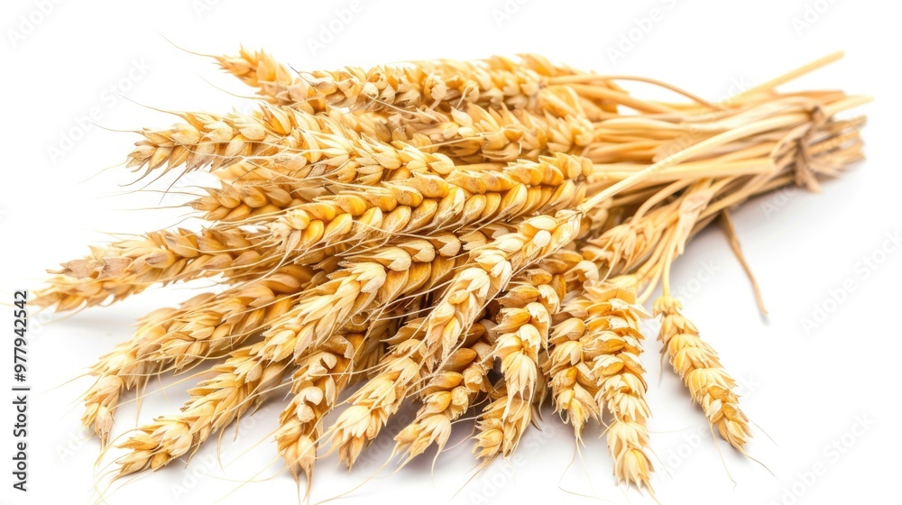 Poster a bundle of wheat placed on a white background