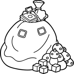 Overflowing Sack of Toy Shapes Dolls, Trains, and Blocks Vector Art