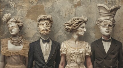 Naklejka premium Mannequins in suits and dresses for display or modeling purposes