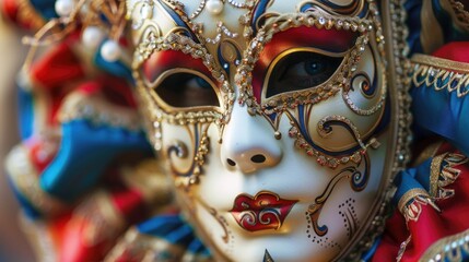 Fototapeta premium A close-up shot of a mask sitting on a table, great for using as a design element or adding to a decorative scene