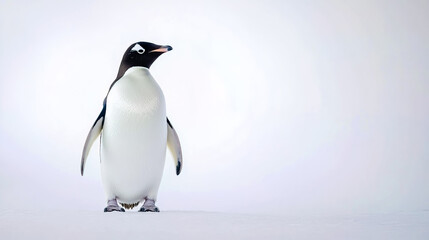 Obraz premium A penguin standing on a white surface with a white background.
