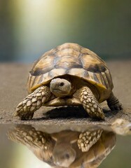 Obraz premium Isolated tortoise with depth of field capturing hardened shell and slow-moving grace