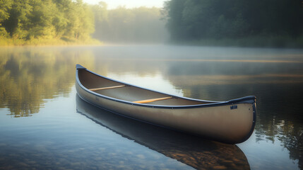 Solitary boat floating on a peaceful ocean with an endless sky and subtle waves


