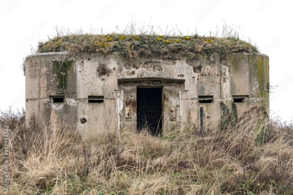Poster a modern concrete building with a single door in the center, suitable for architectural or infrastru