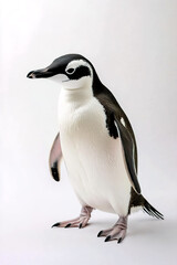 Fototapeta premium A penguin standing on a white surface with a white background.
