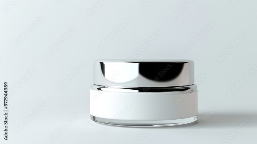 Poster a white jar with a silver lid sits on a table, ready for use