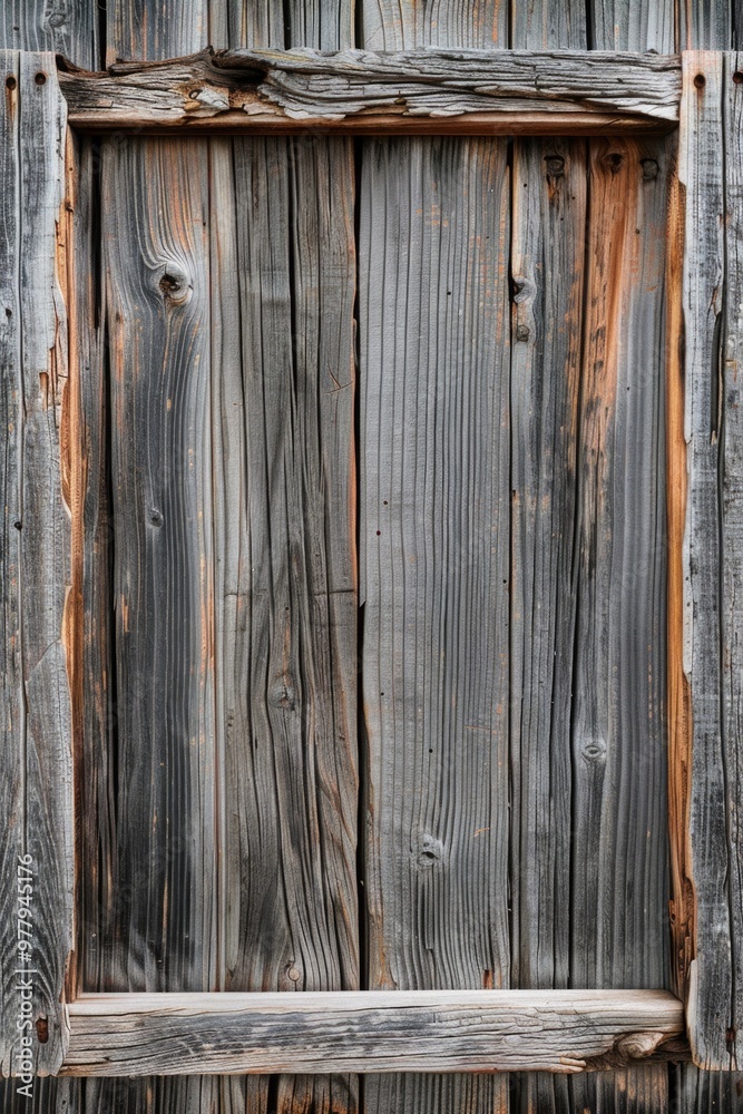 Poster aged wooden window frame with intricate details