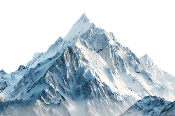 A large mountain covered in snow, against a bright blue sky