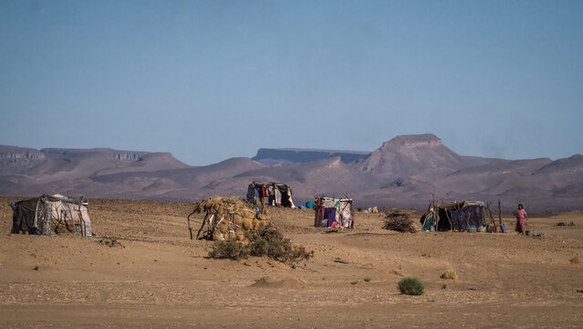 The landscape of the Sahara Desert en route to Eg Chigaga in Morocco