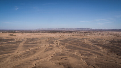 The landscape of the Sahara Desert en route to Eg Chigaga in Morocco