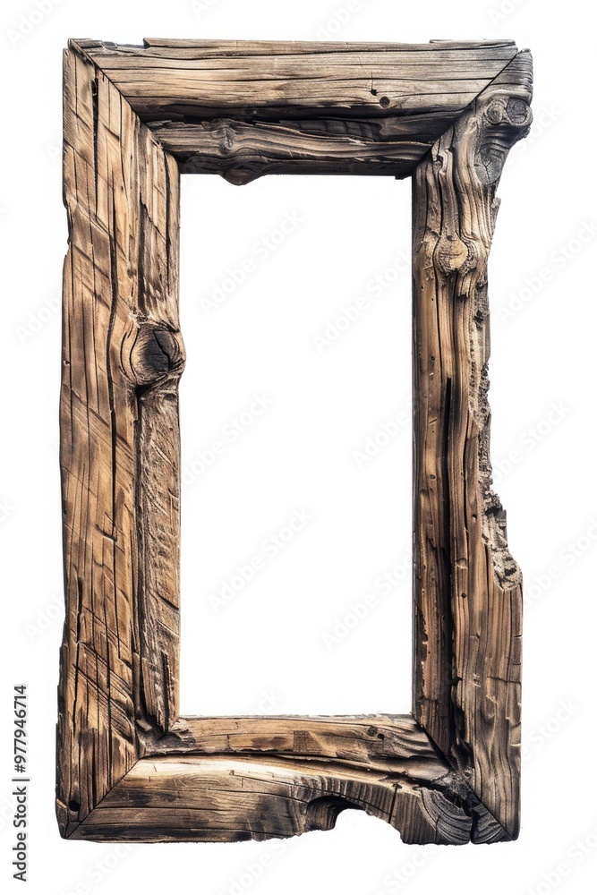 Poster a wooden picture frame sitting on a plain white surface, ideal for displaying your favorite memories