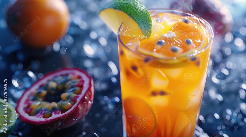 Aufkleber freshly squeezed orange juice served with a wedge of lime as a garnish, perfect for a refreshing bev