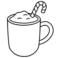 Festive Cocoa or Eggnog with Candy Cane Stirrer - Vector Art