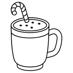 Festive Cocoa or Eggnog with Candy Cane Stirrer - Vector Art