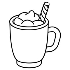 Festive Cocoa or Eggnog with Candy Cane Stirrer - Vector Art