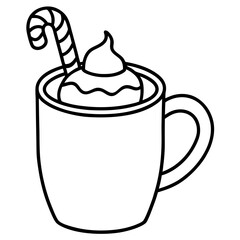 Festive Cocoa or Eggnog with Candy Cane Stirrer - Vector Art