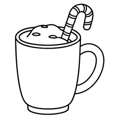 Festive Cocoa or Eggnog with Candy Cane Stirrer - Vector Art