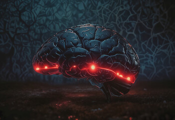 futuristic brain with dark interface cinematic light