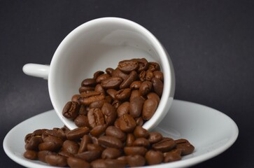 white coffee cup coffee grains