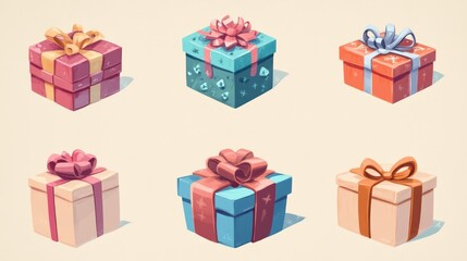 Obraz premium Six Colorful Gift Boxes with Bows and Ribbons