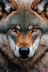 Fototapeta premium Close-up portrait of a wolf with detailed facial features.