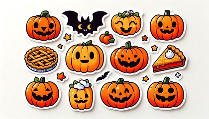 Cute autumn sticker illustrations featuring pumpkins autumn designs decor,illustration pumpkins,stickers