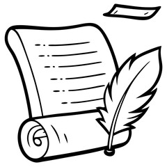 Scroll with List and Quill Vector Art