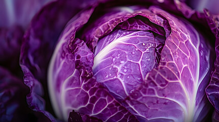 Obraz premium A close-up of a purple cabbage with a white stripe in the middle of its head