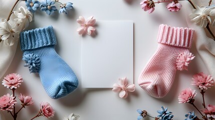 Pink and Blue Baby Socks with Copyspace for Baby Shower Invitations or Event Marketing
