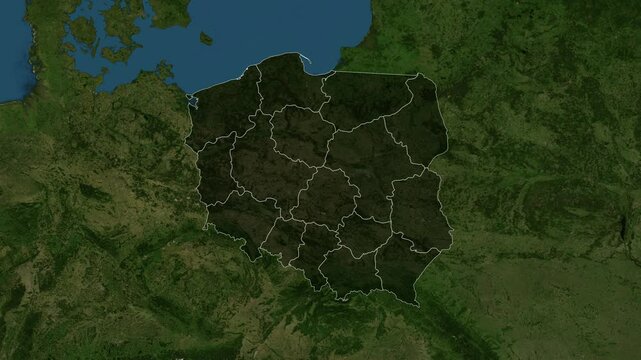 Zoom from Earth to Poland. (with Provinces) 3D World map animation. Images from NASA