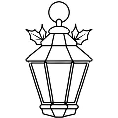 Classic Lantern with Warm Glow & Holly Accent – Vector Art