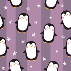 Seamless pattern with cute penguin. Childish background. Vector illustration. It can be used for wallpapers, wrapping, cards, patterns for clothes and other.