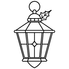 Classic Lantern with Warm Glow & Holly Accent – Vector Art