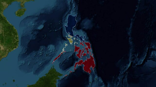 Zoom from Earth to Philippines. (Country Flag) World map animation. Images from NASA